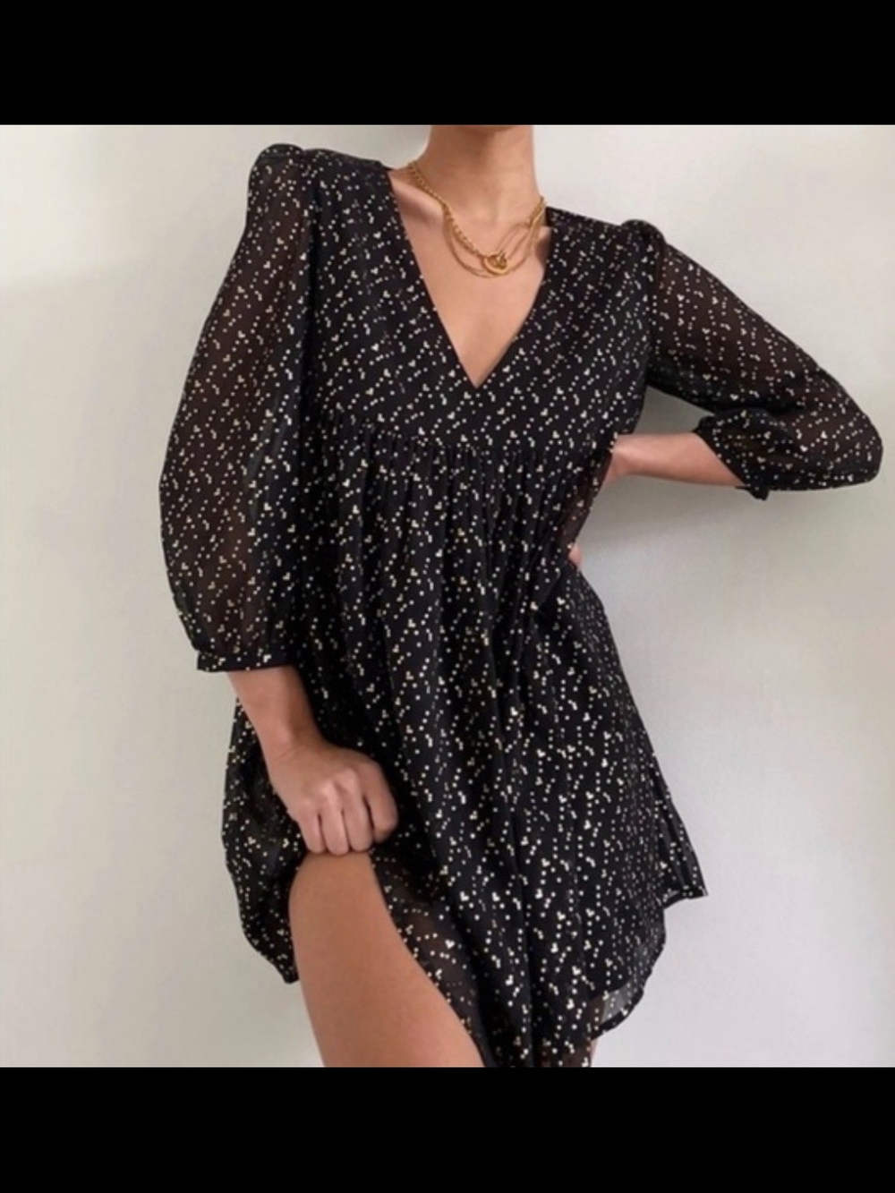 Sunday Best Black Mini Dress with Gold Dot Pattern